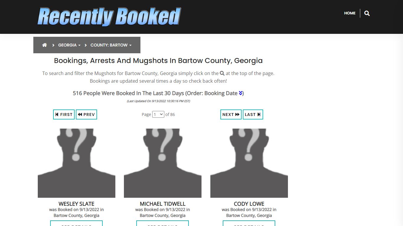 Recent bookings, Arrests, Mugshots in Bartow County, Georgia