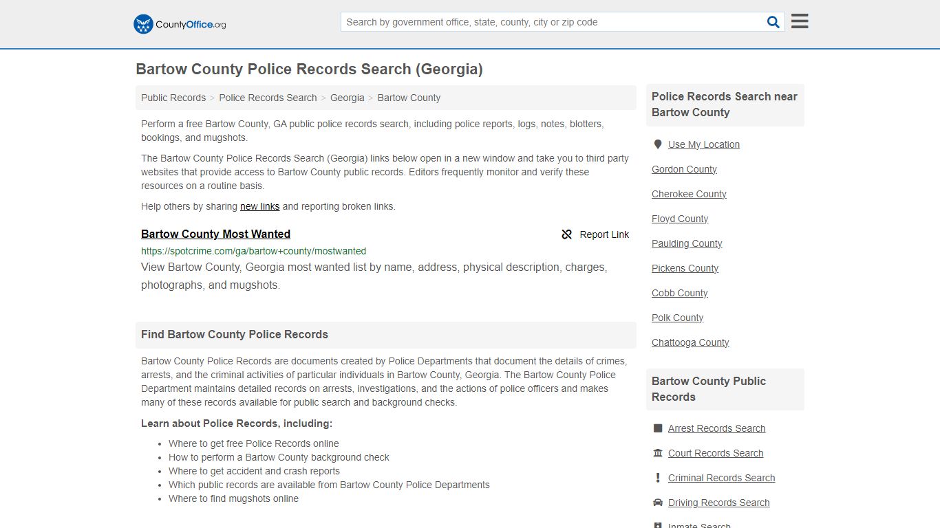 Police Records Search - Bartow County, GA (Accidents & Arrest Records)